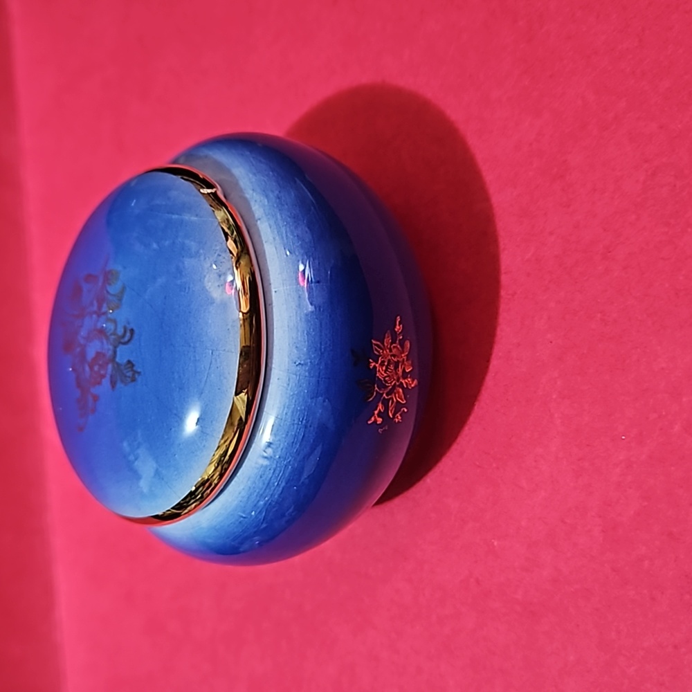 Portugal porcelain trinket box blue hand painted